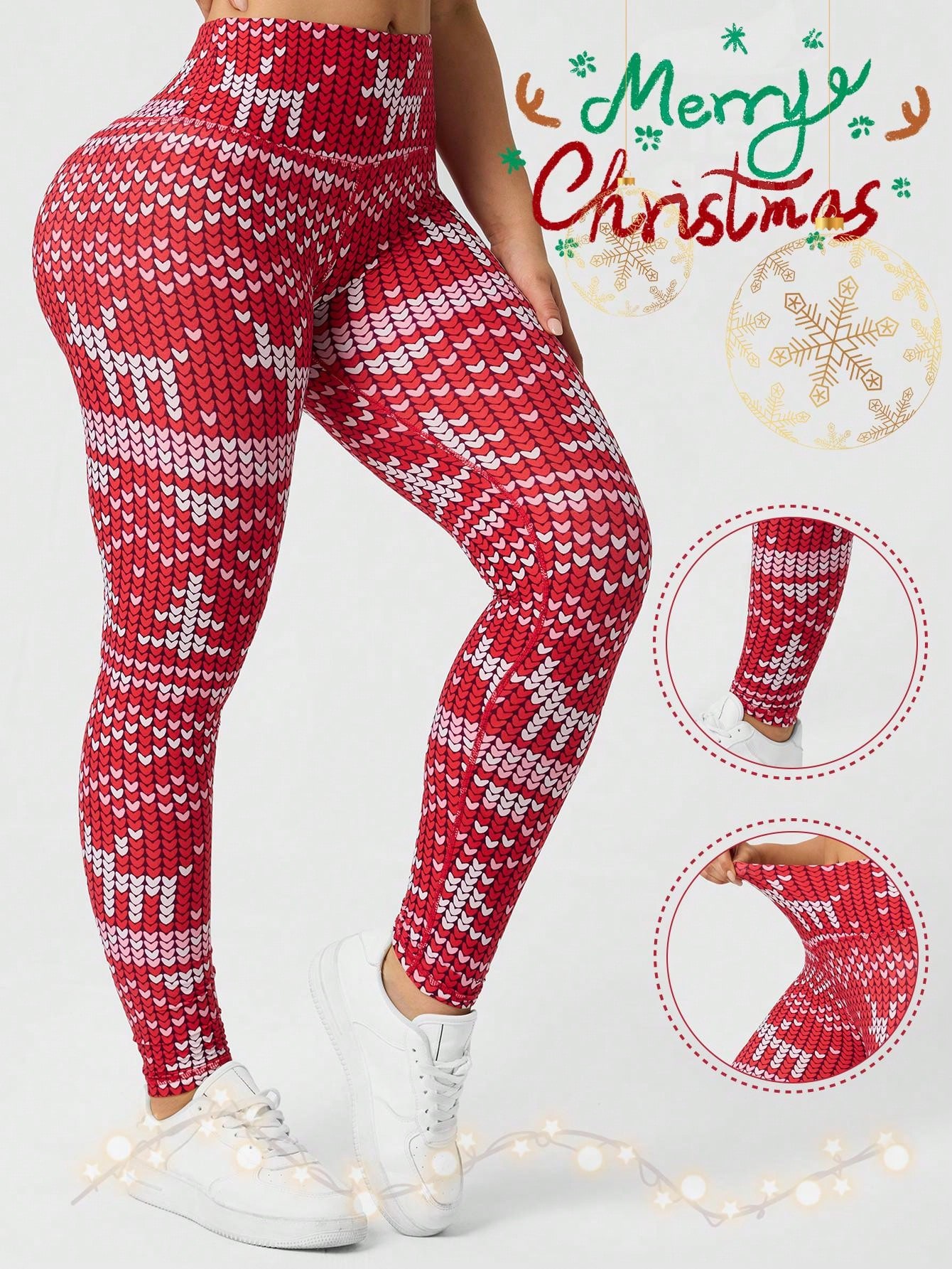 Womens Christmas Printed Leggi - Yoga Fitness Holiday ulasan dan harga