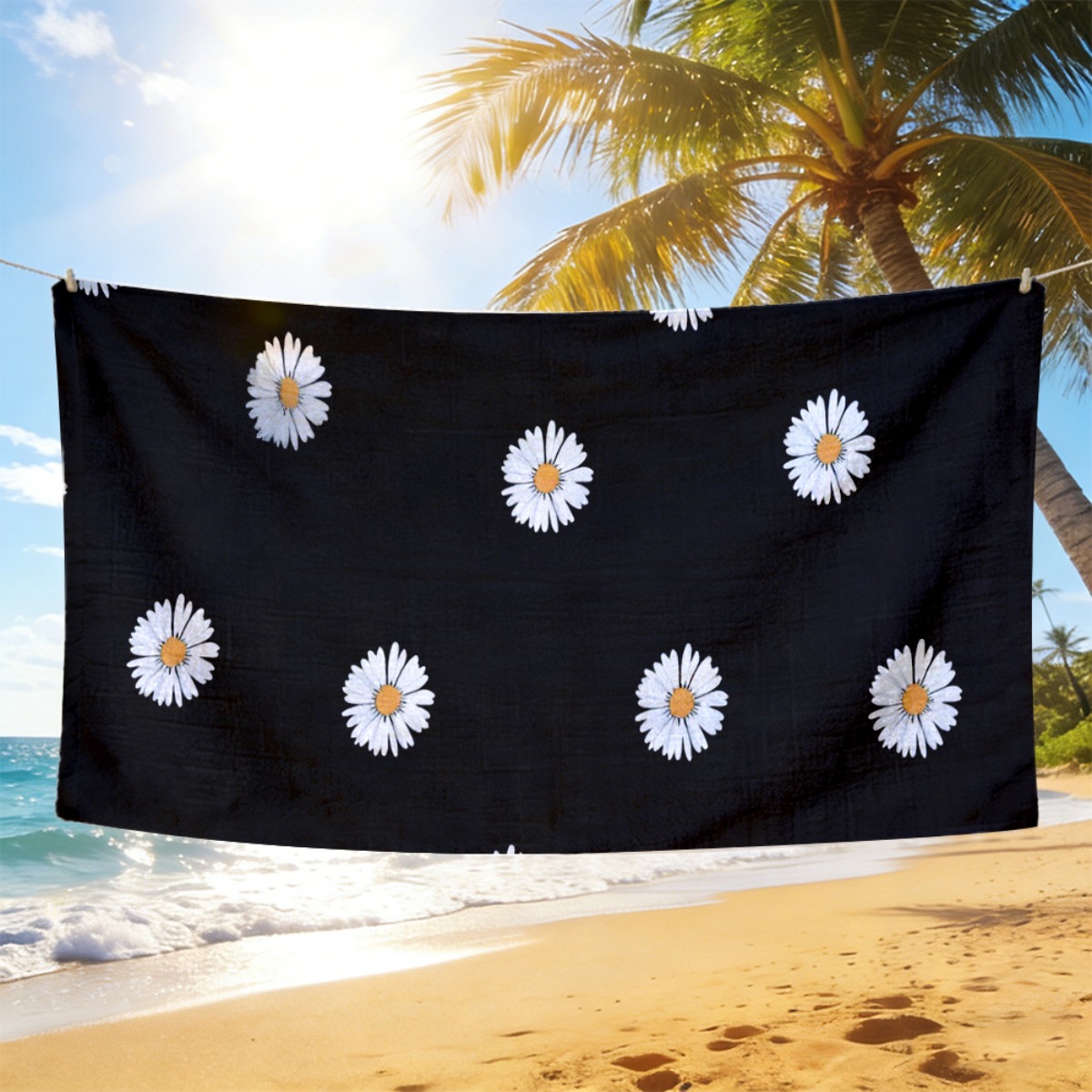 1pc Black Beach Towel with Whi - Yoga Fitness Holiday ulasan dan harga