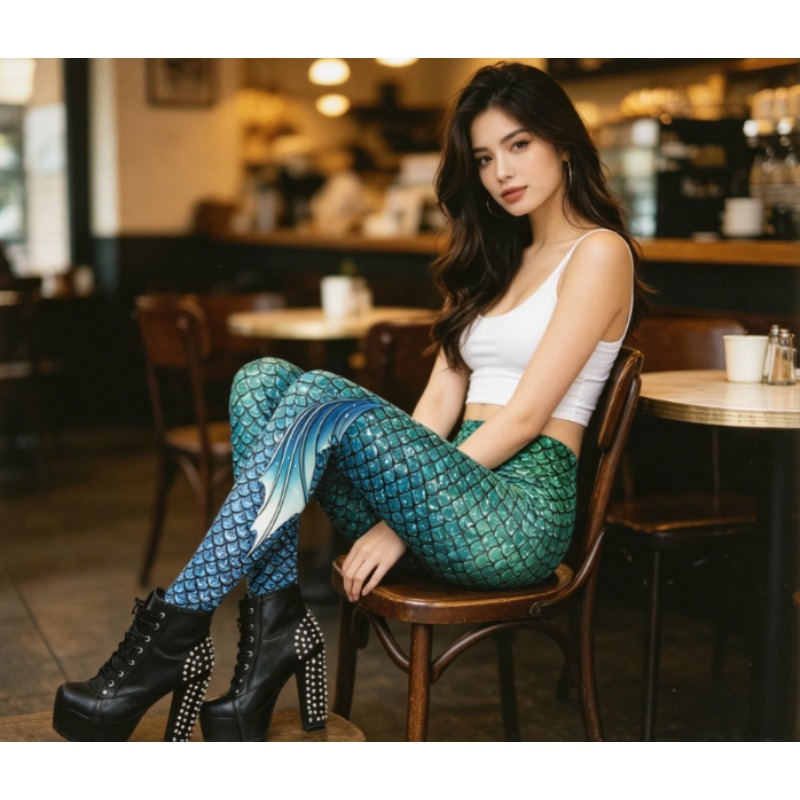 Mermaid Scale 3D Print Legging - Yoga Fitness Holiday ulasan dan harga